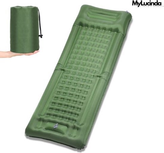 Mylucinda® Luxe Luchtbed – 195 cm – Opblaasbed Met Ingebouwde Pomp – Ergonomisch Ontwerp – Inclusief Opbergtas – Groen van MyLucinda