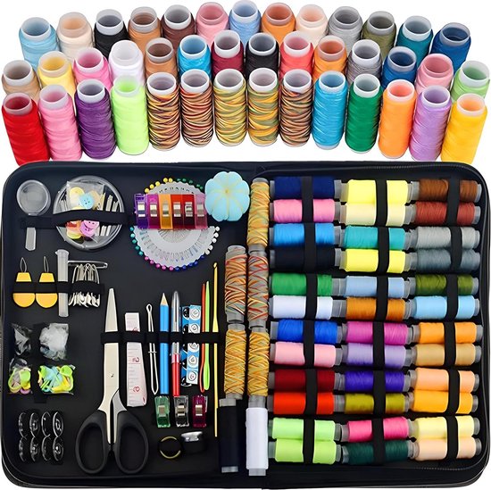 Naaiset voor op reis - 226 delige naai-accessoireset voor beginners - mini naaiset voor thuis, reizen, kamperen - noodgevallen - spoeldraad - schaar - schroefdraad - vingerhoed kamperen voor beginners van N/A