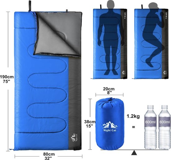 Nacht Camping Slaapzak- Slaapzak- 3 seizoenen - Licht Draagbaar- Blauw