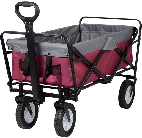 NaevaMi Bolderkar - Opvouwbaar - Bolderkar Kinderenvervoer - Bolderwagen - Tuin Trolley - Boodschappenwagen - Strandkar - Fijne Banden - 100x51x62cm - 100L - Max 80kg - Grijs/Paars van Merkloos