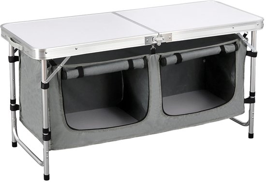NaevaMi Opvouwbare Campingtafel - Inklapbaar - Picknicktafel Lichtgewicht - Aluminium Koffermodel – Verstelbare Hoogte – Met Opbergtas - MDF Tafelblad – Outdoor Tuintafel - Inklapbare Keukentafel – Tuin/Camping/Strand/Hiking - 120x47x69.5cm