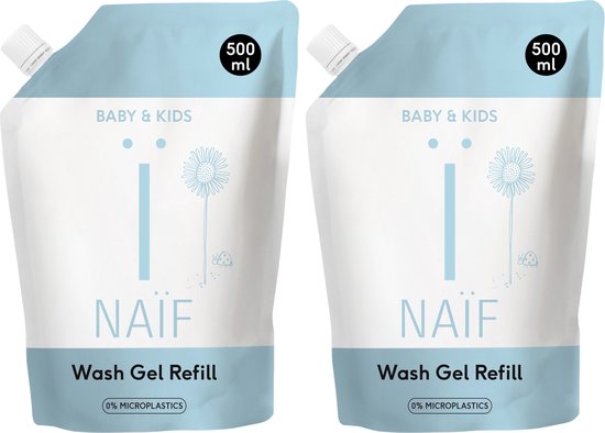Naïf - Reinigende Wasgel Voordeelset - Navulverpakking - Baby's & Kinderen - met Natuurlijke Ingrediënten - 2x 500ml van Naïf