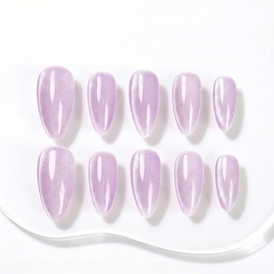 Nails Handmade Press-on Medium Long Almond Lavender Purple Cat Eye Design Charming False Nail Tips 10 Pcs (#120 L)