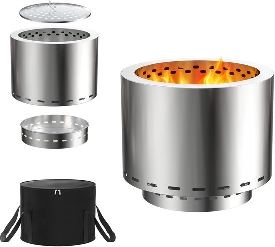 NAIZY Campingfornuis houtkachel roestvrij staal diameter 49 cm, solofornuis met tas grote buitenoven vuurschaal vuurkorf en vuurton voor kamperen, picknicken en backpacken van Merkloos