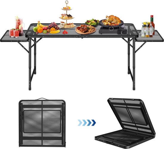 NAIZY Campingtafel Opvouwbare tafel, Opvouwbare 120 cm Campingtafel 3-Niveaus Hoogte Verstelbare Schraagtafel Uitschuifbaar, Reistafel met Antislip Voeten & Handvat