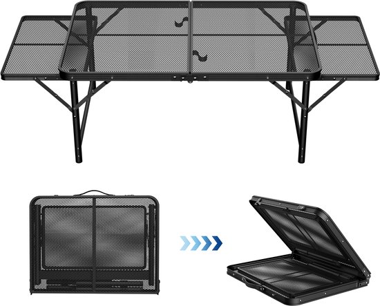 NAIZY Campingtafel Opvouwbare tafel, Opvouwbare 90 cm Campingtafel 2-Niveaus Hoogte Verstelbare Schragentafel Uitschuifbaar, Reistafel met Antislip Voeten & Handvat