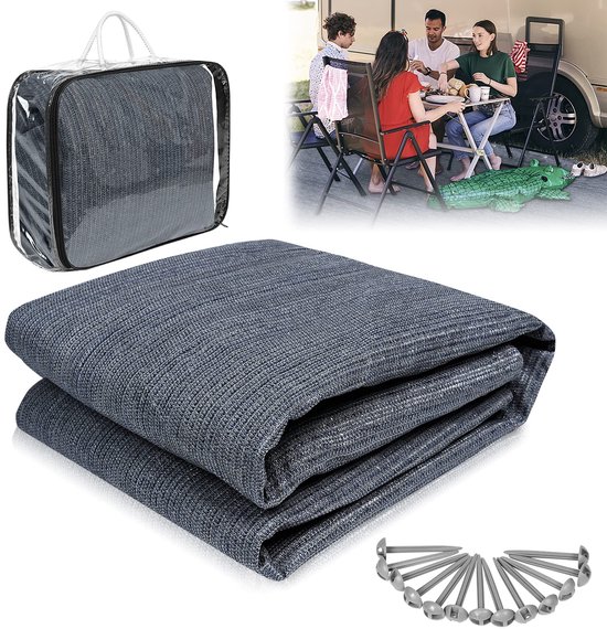 NAIZY Tent Mat 250x500cm Luifel Mat met Spijkers en Gaten Camping Mat HDPE Tent Onderlaag Camping Mat met Draagtas Outdoor Camping Accessoires (Grijs-Blauw) van Merkloos
