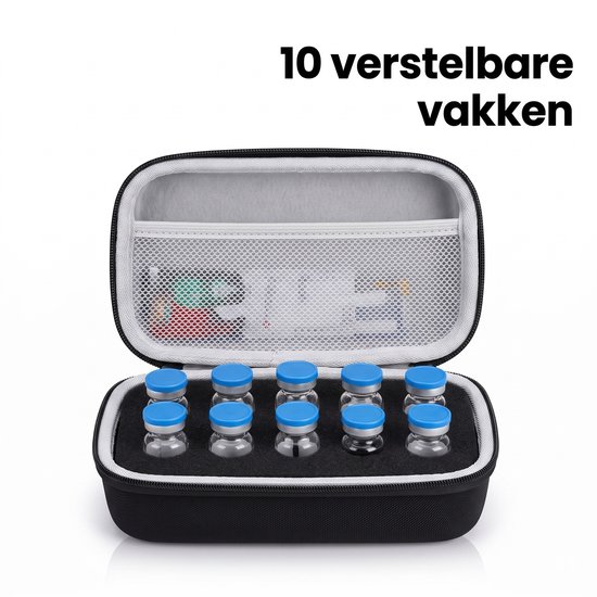 Namajunas -Medicijnopbergdoos - Titanium medicijnkoelbox - Geschikt voor 10 flesjes van 1/3/5/10 ml medicijn - Harde EVA-schaal met verstelbaar schuimvak - Compact en draagbaar - Geschikt voor thuis en op reis van Namajunas