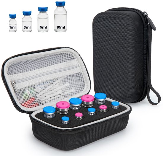 Namajunas - Peptide case - 10 Slots Flesjes Insuline Koelkast Houder Opbergkoffer - Stevige Peptide Opbergkoffer voor Koelkast Reizen voor 1 ml, 3 ml, 5 ml, 10 ml Flesjes - Flesjesbeschermer voor GLP-1 - Medische Koeltas - Etui - Koeltasje
