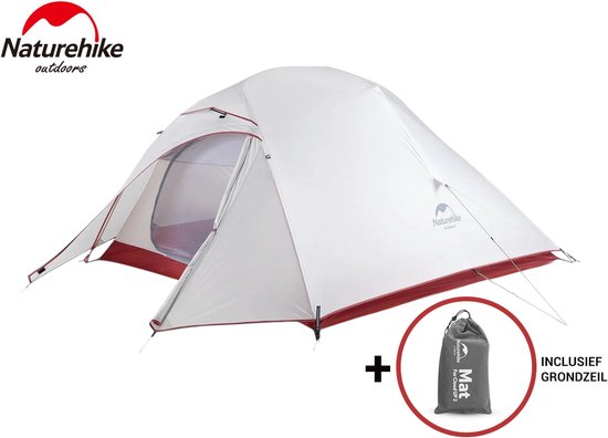 Naturehike Cloud Up 3 Upgraded – 3 persoons lichtgewicht tent – Waterdichte kampeertent – 20D 4000MM – Inclusief grondzeil – Outdoor trekking – Wit/Grijs van Merkloos
