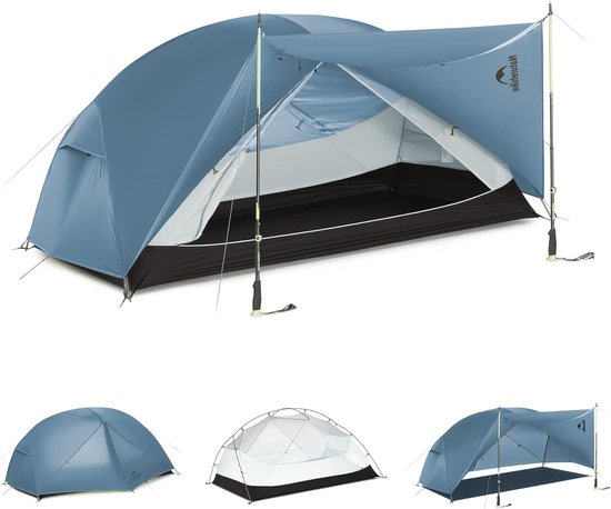 Naturehike Mongar 2 BASE - 210T Polyester - 2 persoons tent - Lichtgewicht tent - Incl. grondzeil - Outdoor - Waterdicht - Kampeertent - koepeltent - Trekkerstent - Blauw van Naturehike
