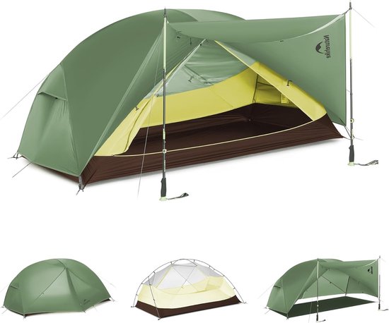 Naturehike Mongar 2 BASE – 210T Polyester – 2 persoons tent – Lichtgewicht tent – Incl. grondzeil – Outdoor – Waterdicht – Kampeertent – koepeltent – Trekkerstent – Groen