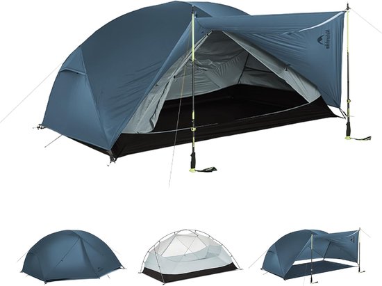 Naturehike Mongar 3 BASE - 210T Polyester - 3 persoons tent - Lichtgewicht tent - Incl. grondzeil - Outdoor - Waterdicht - Kampeertent - koepeltent - Trekkerstent - Blauw van Naturehike