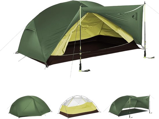 Naturehike Mongar 3 BASE - 210T Polyester - 3 persoons tent - Lichtgewicht tent - Incl. grondzeil - Outdoor - Waterdicht - Kampeertent - koepeltent - Trekkerstent - Groen van Naturehike