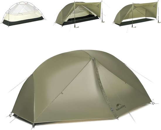 Naturehike Mongar PRO 1 – 1-persoons lichtgewicht tent – Incl. grondzeil – 20D 3000MM – 3-seizoenen koepeltent – Waterdichte trekkerstent & kampeertent – Grijs van Merkloos