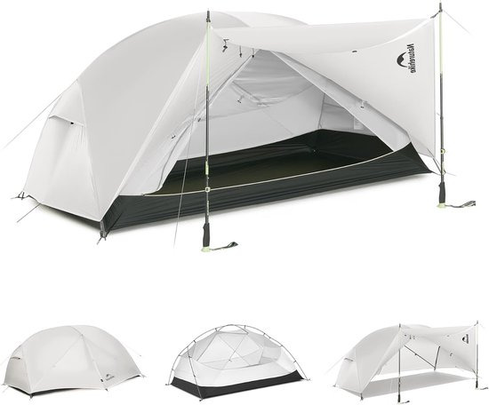 Naturehike Mongar PRO 2 - 2-persoons lichtgewicht tent - Incl. grondzeil - 20D 3000MM - 3-seizoenen koepeltent - Waterdichte trekkerstent & kampeertent - Grijs van Naturehike