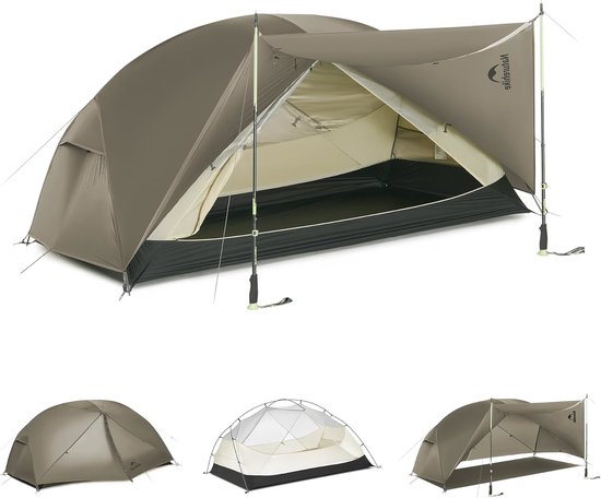 Naturehike Mongar PRO 2 – 2-persoons lichtgewicht tent – Incl. grondzeil – 20D 3000MM – 3-seizoenen koepeltent – Waterdichte trekkerstent & kampeertent – Karamelbruin van Merkloos