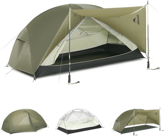Naturehike Mongar PRO 2 – 2-persoons lichtgewicht tent – Incl. grondzeil – 20D 3000MM – 3-seizoenen koepeltent – Waterdichte trekkerstent & kampeertent – Olijfgroen