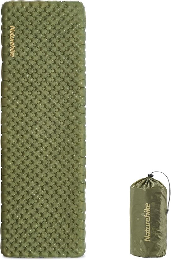 Naturehike TuYe 3.5 Opblaasbare Slaapmat 1-Persoons – Lichtgewicht Kampeermat – R-waarde 3,5 – 196 × 64 × 7 cm – 655 g – Groen