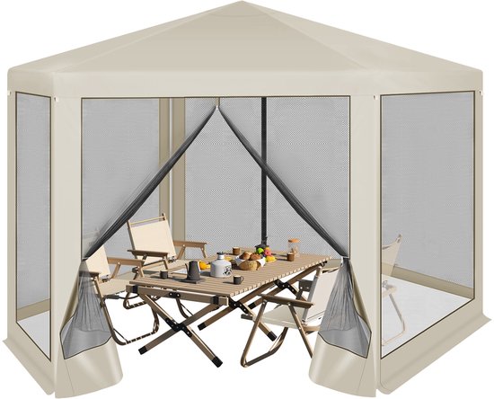 NAVOBIZ Tuin huisje - Paviljoen - Tent - Gazebo - 210D Oxford-stof - Ritsdeuren - Waterafstotend dak - Metalen frame - Beige