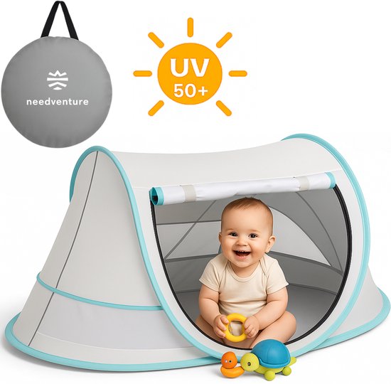 needventure® Baby Strandtent - Pop Up Tent - UV 50 Bescherming - Strandtentje - Windscherm Strand - Camping Strandtentje - Speeltent - Zilver