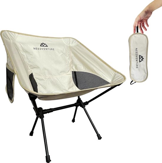NEEDVENTURE® Campingstoel - Strandstoel - Visstoel - Vouwstoel - Opvouwbaar - Inklapbaar - Lichtgewicht - Beige Wit van NEEDVENTURE®