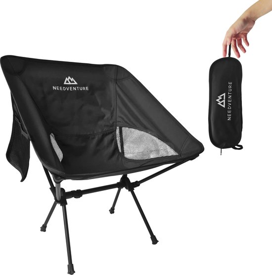 NEEDVENTURE® Campingstoel - Strandstoel - Visstoel - Vouwstoel - Opvouwbaar - Inklapbaar - Lichtgewicht - Zwart van NEEDVENTURE®