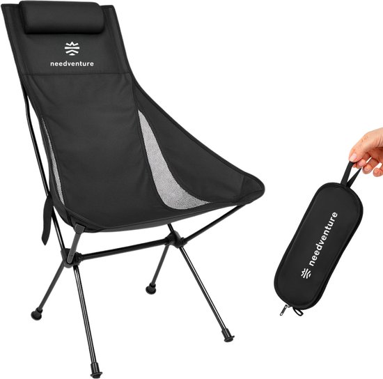 needventure® Campingstoel - Visstoel - Vouwstoel - Opvouwbaar - Inklapbaar - Lichtgewicht - Hoge Neksteun - Zwart
