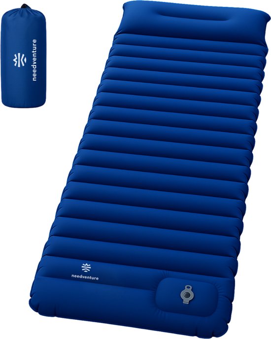 needventure® Slaapmat Zelfopblazend door Voetpomp - Slaapmatje met Ingebouwde Pomp - Camping Matras - Camping Bedje - Opvouwbaar Logeer Matras - Luchtbed - Luchtmatras - 1 Persoons - Blauw - 10CM van NEEDVENTURE®
