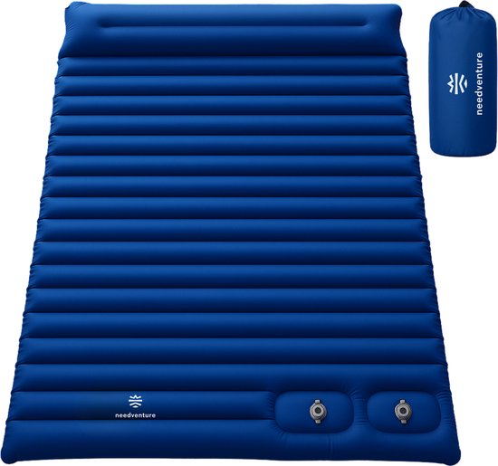 needventure® Slaapmat Zelfopblazend door Voetpomp - Slaapmatje met Ingebouwde Pomp - Camping Matras - Camping Bedje - Opvouwbaar Logeer Matras - Luchtbed - Luchtmatras - 2 Persoons - Blauw - 10CM van NEEDVENTURE®