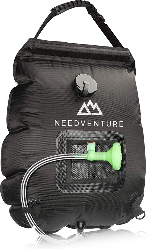 NEEDVENTURE® Solar Douche - Camping Douchezak - Buiten Douche - Tuindouche - Inclusief Thermometer - Waterzak Met Douchekop - 20L - Zwart van NEEDVENTURE®