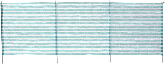 Neka Strand/camping windscherm - gestreept - wit/blauw - 300 x 120 cm - met 4 stokken van Merkloos