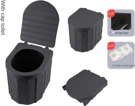 Netonic Draagbaar toilet voor kamperen - Zwart - draagbaar potje-Outdoor Gear - Biologisch afbreekbare zakjes – Opvouwbare Camping Toilet Met Deksel – Camping wc – Draagbare WC Emmer Volwassen – Draagbaar Toilet – Toilet emmer – Opvouwbaar toilet van Netonic
