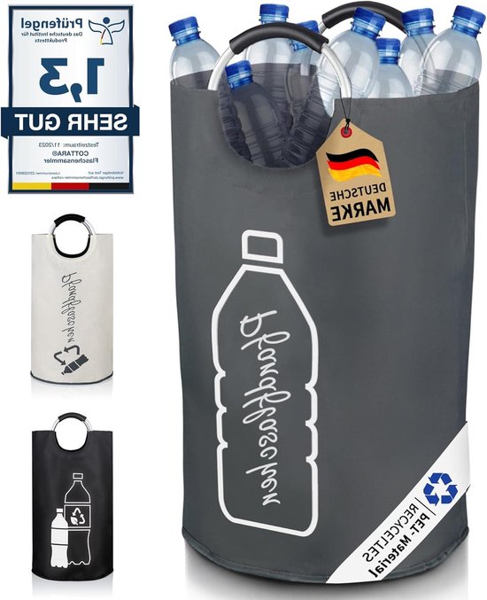 Neu Premium Flaschensammler für Pfandflaschen Glasflaschen Leergut - Ideal als Aufbewahrung Sammelbehälter - Extra groß 69l grau (Grau L) bottle bag van achilles必霸