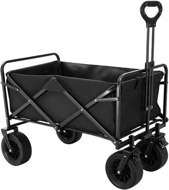 NextNovaDeals Opvouwbare Wagen - Bolderkar - 171L - All Terrain Wielen - 360° Zwenkwielen - Remmen - Stalen Frame - Camping Tuin