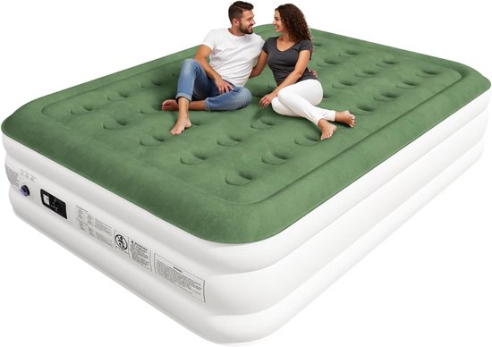 Nexvo® Luchtbed met Ingebouwde Pomp - Luchtmatrass - Luchtbed - voor 2 Personen - Zelfopblazend - Groen - 205cm x 152cm x 40cm van Merkloos