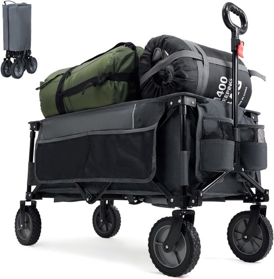 Nexvo® Strandkar - Bolderkar Opvouwbaar -Boodschappenwagen Met Handige Opbergruimtes – Grijs - 89cm x 48cm x 94cm van Merkloos
