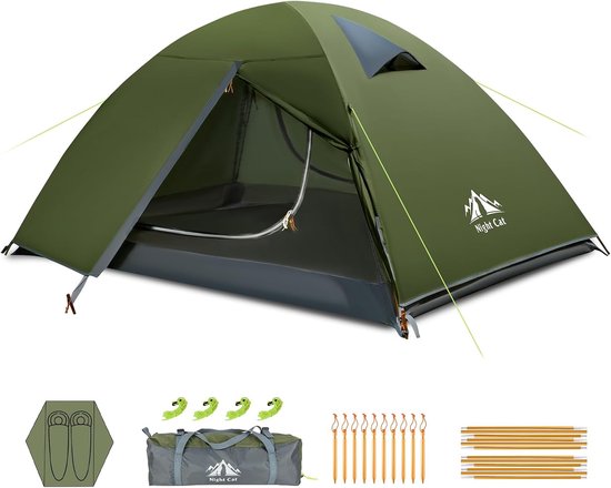Night Cat Camping 2-persoonstent: Waterdicht, lichtgewicht, geschikt voor 3 seizoenen, eenvoudig op te zetten met vestibule en compact formaat voor buitenactiviteiten zoals trektochten en festivals.