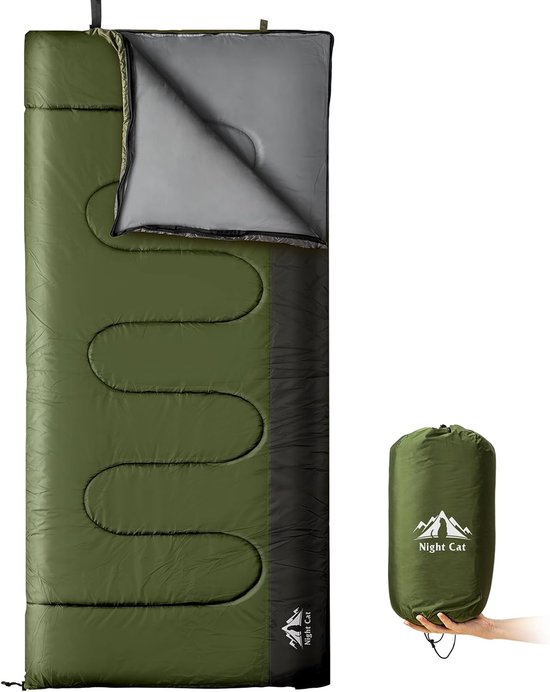 Night Cat Kampeer Slaapzak Dekenslaapzakken voor Volwassenen 3 Seizoenen Draagbaar Lichtgewicht Backpacken Wandelen Outdoor Aanbevolen 5℃-15℃ 80x190cm Wissel naar een Donsdeken of Dekbed