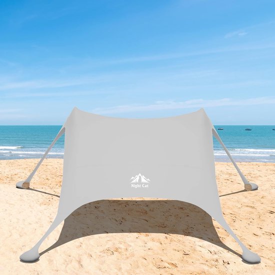 Night Cat Lycra-strandtent – ​​Zonnescherm/schaduwdoek met UPF 50+ UV-bescherming en verankering via zandzakken – Ideaal voor strand, picknick, vissen en kamperen
