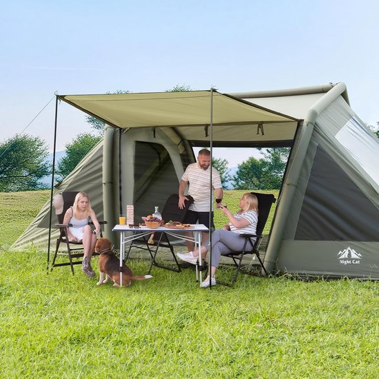 Night Cat Opblaasbaar Tent voor 6 8 Personen: Glamping Tunneltent Waterdicht Groot Winterbestendig XXL Tent met 2 Cabines en TPU Opblaaspijlers voor Outdoor Kamperen