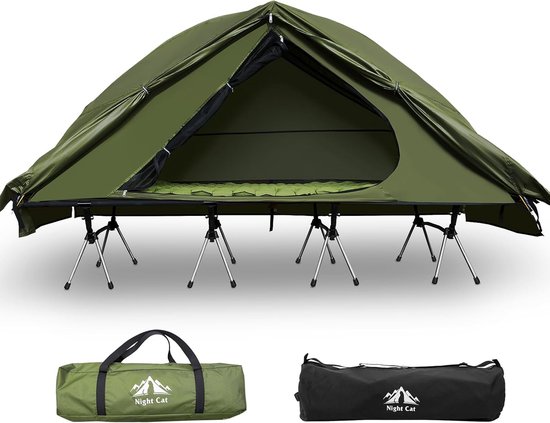 Night Cat Opvouwbaar Bed met Tent voor 1 Persoon: Compact Draagbaar Outdoor Reisbed voor Snelle Opzet en Kampeer Avontuur
