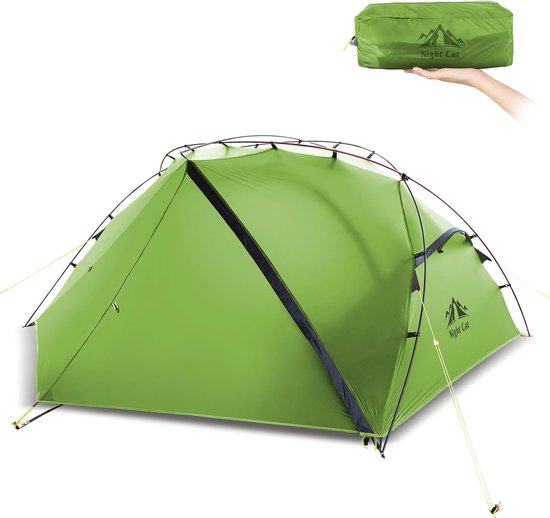Night Cat Tent Ultralicht 1 Persoon: Waterdicht Kampeer Wandeltent Dubbellaags Nylon 15D PU5000mm voor Trekken Avontuur Bergwandelen en Outdoor Groen