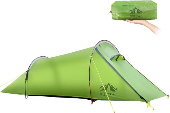 Night Cat waterdichte 1-persoons tunneltent: ultralichte tent (1,5 kg) voor fietstochten – compact pakformaat – trekking & kamperen