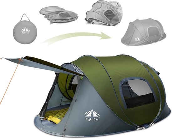Night Cat Waterdichte Pop-uptent voor 2 personen: Kampeertent voor buitensport, picknicks, wandelen en reizen – Groen