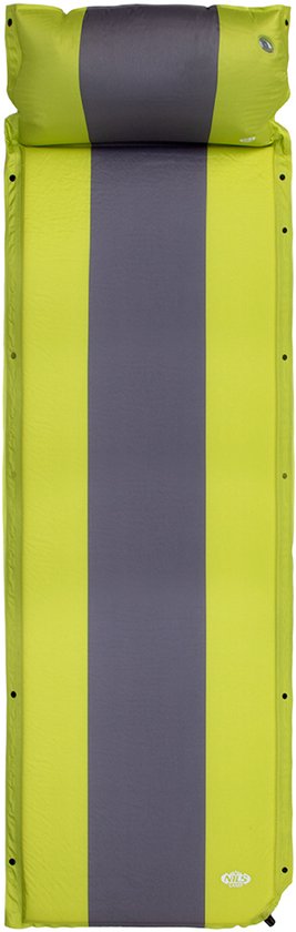 Nils Camp NC4349 Serie - Zelfopblazende Mat met Kussen - Groen-Grijs - Compact - Ideaal voor Kamperen