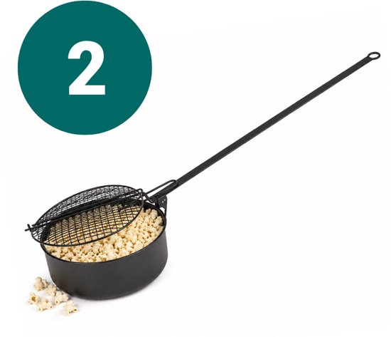 NIPT Popcornpan - Set van 2 - Zwart - Koolstofstaal - 69,5 cm - Met ophangoog