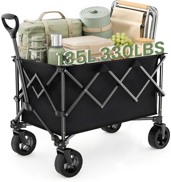 NIVA® Bolderkar - Festival Trolley Multifunctionele Kar - Opvouwbare Handkar - Zwart - 90cm x 60cm x 50cm