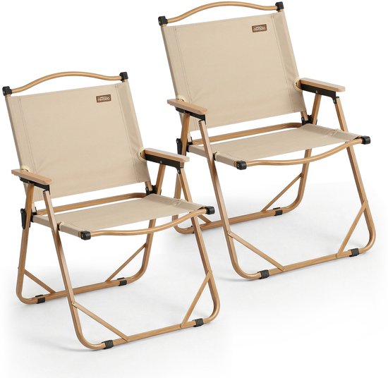 NIVADA Campingstoel 2pcs - Beige - Opvouwbaar - 120kg Draagkracht - Tuinstoel - Strandstoel - Klapstoel van Merkloos