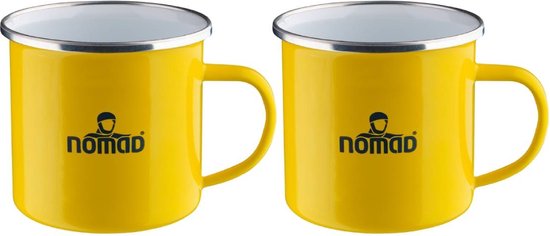NOMAD® 2x Emaille Mok | 350 ml Geel | Koffiemok Drinkbeker Geëmailleerd | Camping Mok Metaal van Merkloos